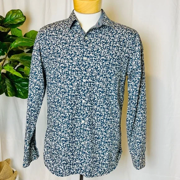 American Eagle Outfitters | Shirts | Mens American Eagle Dark Blue And  Beige Floral Long Sleeve Button Down Shirt | Poshmark
